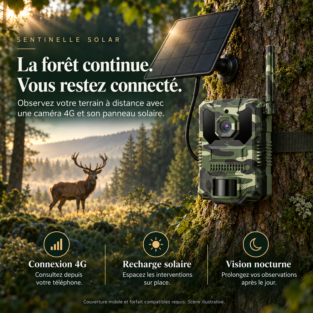Caméra de chasse Avec 4G solaire 2.7K, SIM | Sentinelle
