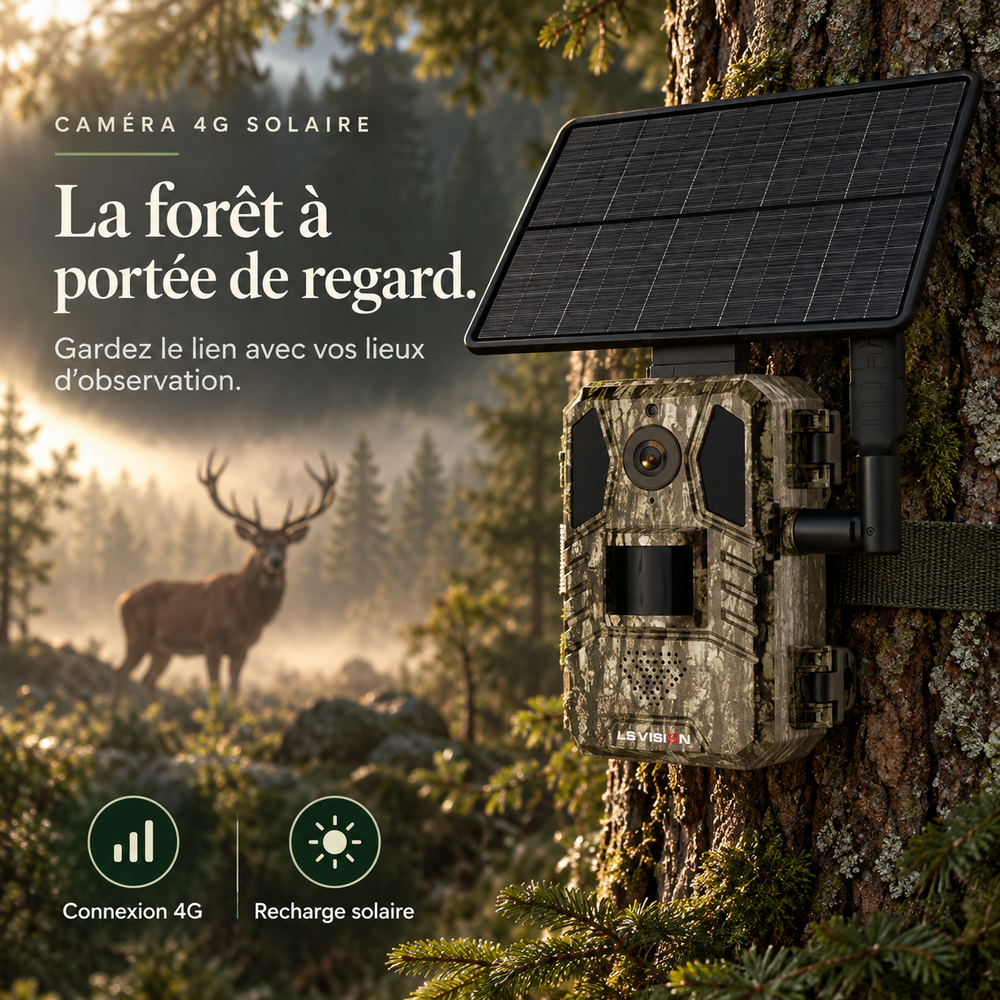 Caméra de chasse 4G solaire 14 MP, Avec panneau solaire déporté | Pisteur
