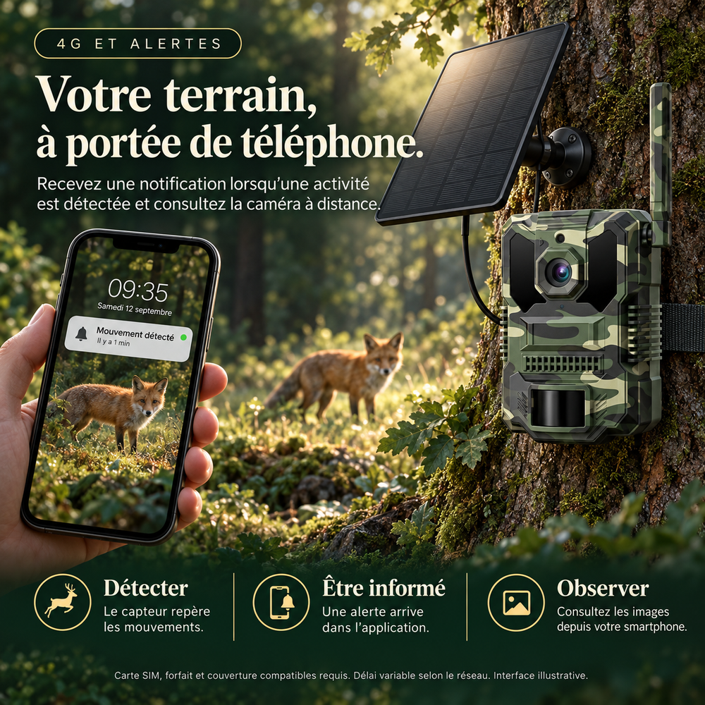 Caméra de chasse Avec 4G solaire 2.7K, SIM | Sentinelle