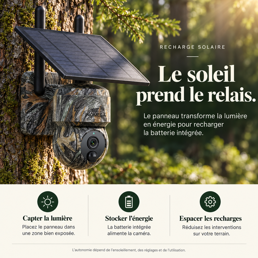 Caméra de chasse 4G ou Wi-Fi, et orientable à distance, solaire | Vigie Écorce