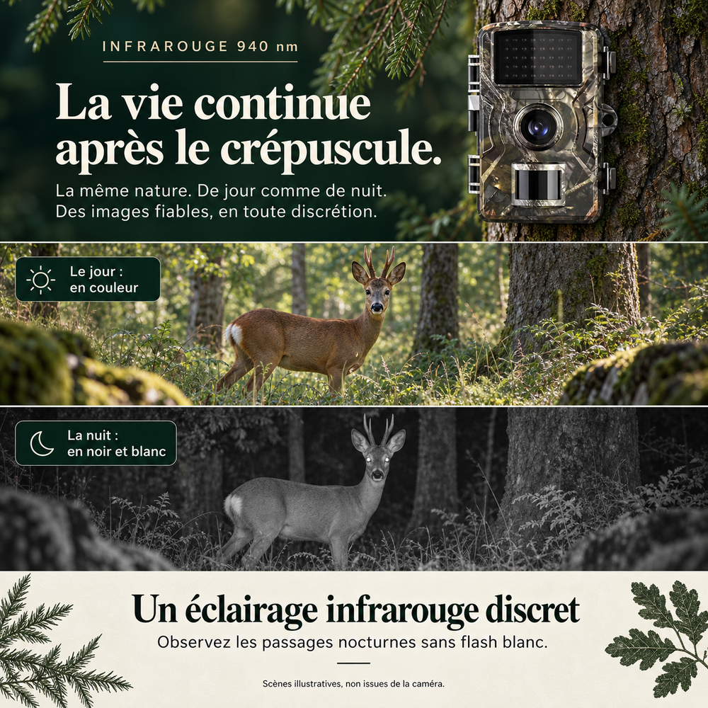 Caméra de chasse infrarouge invisible 940 nm, vidéo 1080p | Avec Rôdeur No-Glow