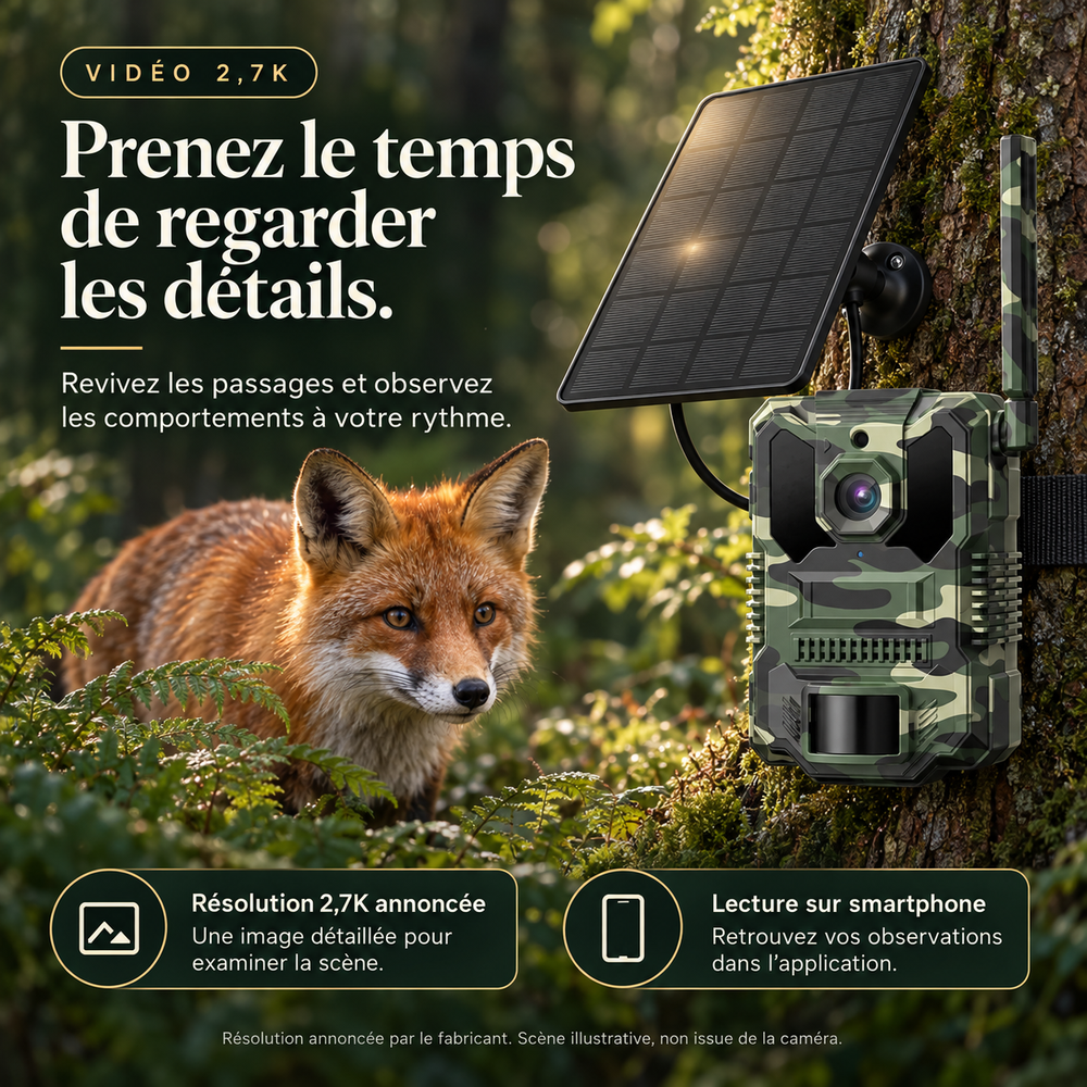Caméra de chasse Avec 4G solaire 2.7K, SIM | Sentinelle