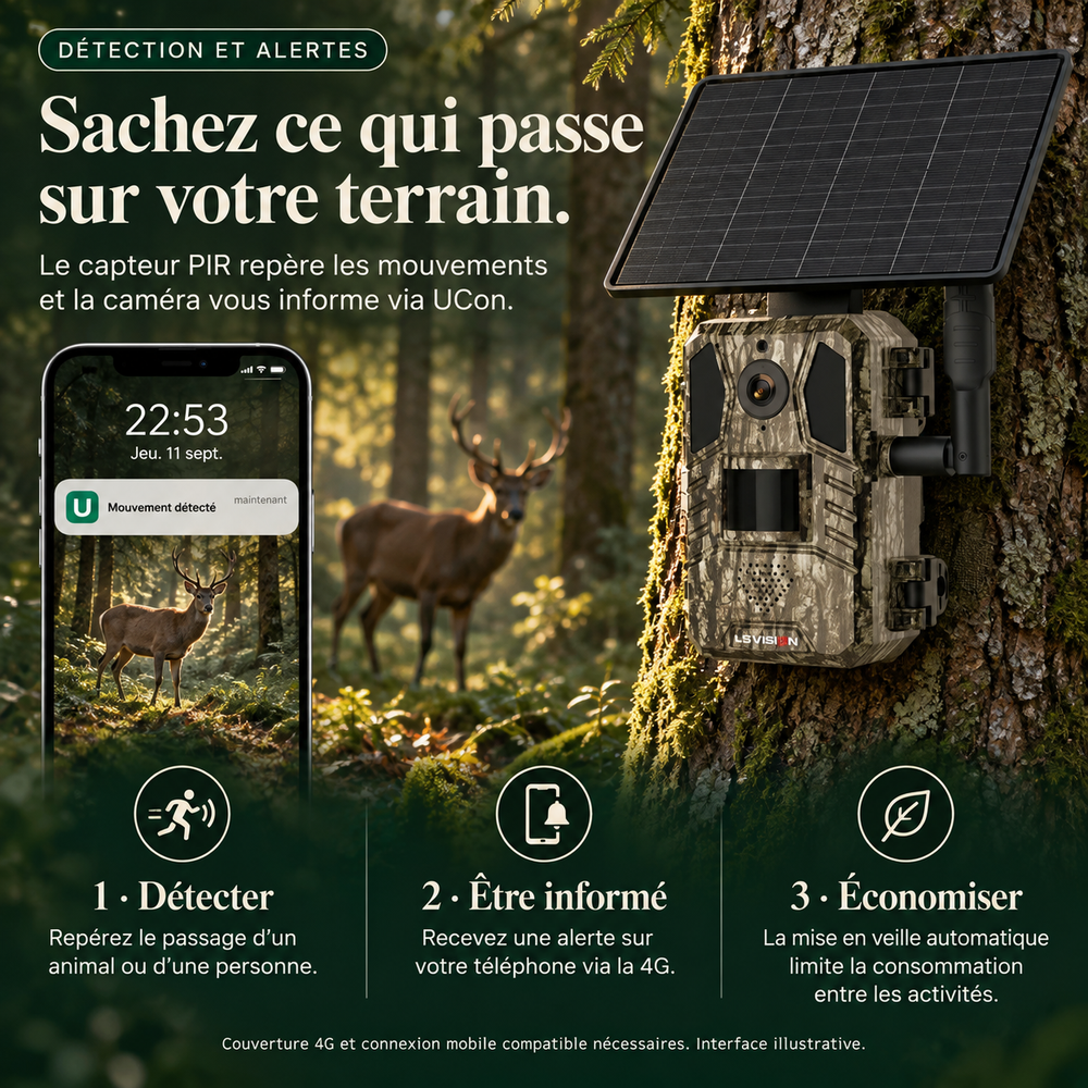 Caméra de chasse 4G solaire 14 MP, Avec panneau solaire déporté | Pisteur