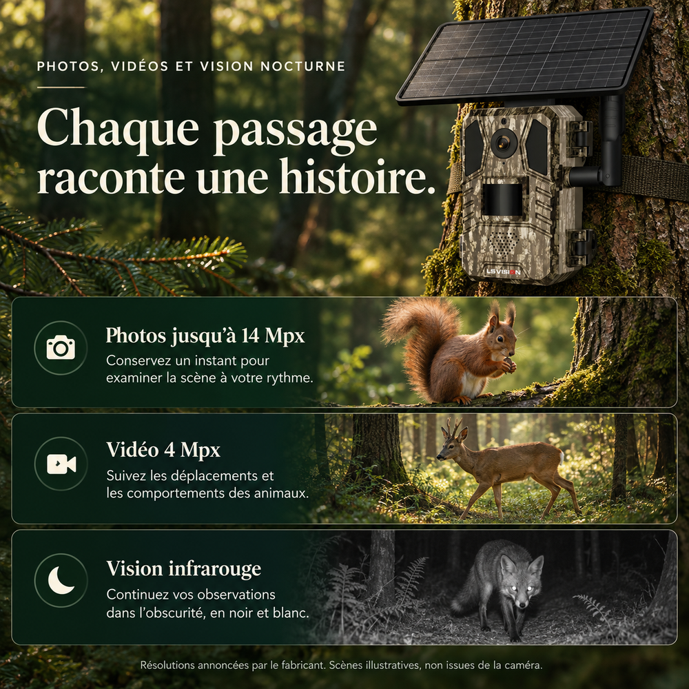 Caméra de chasse 4G solaire 14 MP, Avec panneau solaire déporté | Pisteur